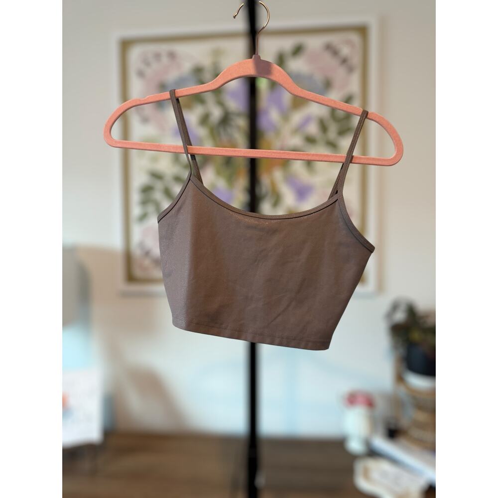 Aritzia TNA Spaghetti Straps Shimmer Pullover Crop Tank Brown Womens Size Small